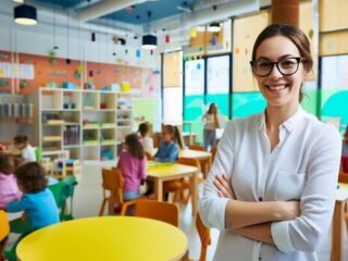 ai-generated-young-teacher-leading-classroom-of-children-generative-ai-photo