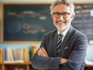 confident-middle-aged-male-french-teacher-standing-in-classroom-educational-environment-academic-setting-photo