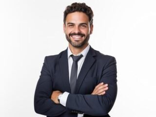 a-business-man-stands-against-white-background-with-his-arms-crossed-ai-generative-photo