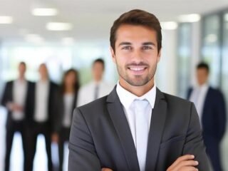 ai-generated-businessman-leader-in-modern-office-with-businesspeople-working-photo